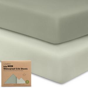 image2Pack Waterproof Baby Crib Sheets for Boys Girls  52x28 Viscose Derived from Bamboo Toddler Bed Sheet Neutral Fitted Crib Mattress Protector Cover for Baby Bedding Soft ampamp Gentle EcruLichen