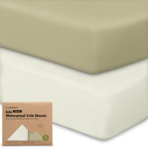 image2Pack Waterproof Baby Crib Sheets for Boys Girls  52x28 Viscose Derived from Bamboo Toddler Bed Sheet Neutral Fitted Crib Mattress Protector Cover for Baby Bedding Soft ampamp Gentle EcruOregano