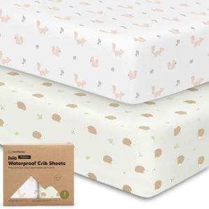 image2Pack Waterproof Baby Crib Sheets for Boys Girls  52x28 Viscose Derived from Bamboo Toddler Bed Sheet Neutral Fitted Crib Mattress Protector Cover for Baby Bedding Soft ampamp Gentle EcruNibblesBruce