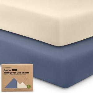 image2Pack Waterproof Crib Sheets for Boy Girl  Organic Cotton 52X28 Fitted Crib Sheets NeutralCrib Mattress Protector SheetsSoft Toddler Bed SheetsWashable Infant Fitted Baby Crib SheetsKeaSafariMaritime