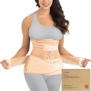 image3 in 1 Postpartum Belly Support Recovery Wrap  Postpartum Belly Band After Birth Brace Slimming Girdles Body Shaper Waist Shapewear Post Surgery Pregnancy Belly Support Band Midnight Black MLClassic Ivory