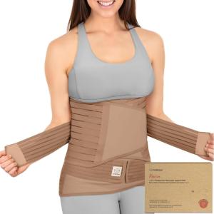 image3 in 1 Postpartum Belly Support Recovery Wrap  Postpartum Belly Band After Birth Brace Slimming Girdles Body Shaper Waist Shapewear Post Surgery Pregnancy Belly Support Band Midnight Black MLWarm Tan