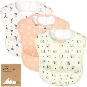 image3Pack Waterproof Baby Bibs for Eating  Lightweight Toddler Feeding Bibs with Large Food Catcher Mess Proof FoodGrade Baby Eating Essentials Easy to Put On ampamp Clean OceanToy Land