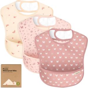 image3Pack Waterproof Baby Bibs for Eating  Lightweight Toddler Feeding Bibs with Large Food Catcher Mess Proof FoodGrade Baby Eating Essentials Easy to Put On ampamp Clean OceanButterflies
