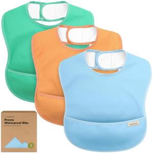 image3Pack Waterproof Baby Bibs for Eating  Lightweight Toddler Feeding Bibs with Large Food Catcher Mess Proof FoodGrade Baby Eating Essentials Easy to Put On ampamp Clean OceanBasics