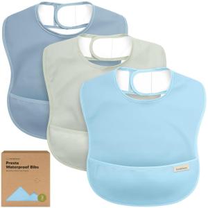 image3Pack Waterproof Baby Bibs for Eating  Lightweight Toddler Feeding Bibs with Large Food Catcher Mess Proof FoodGrade Baby Eating Essentials Easy to Put On ampamp Clean OceanOcean