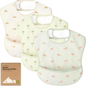 image3Pack Waterproof Baby Bibs for Eating  Lightweight Toddler Feeding Bibs with Large Food Catcher Mess Proof FoodGrade Baby Eating Essentials Easy to Put On ampamp Clean OceanRoarsome