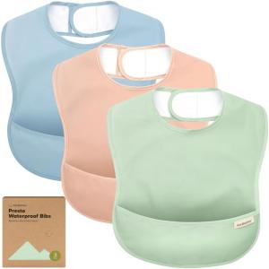 image3Pack Waterproof Baby Bibs for Eating  Lightweight Toddler Feeding Bibs with Large Food Catcher Mess Proof FoodGrade Baby Eating Essentials Easy to Put On ampamp Clean OceanMellow