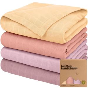 image4Pack Muslin Swaddle Blankets for Boys Girls  Organic Baby Swaddles for Newborns Soft ampamp Breathable Receiving Baby Blankets for Girl Boy Neutral Newborn Essentials Gift CoralsLavender