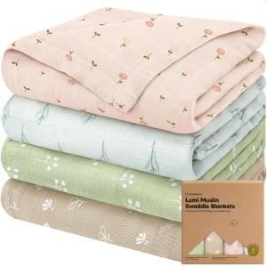 image4Pack Muslin Swaddle Blankets for Boys Girls  Organic Baby Swaddles for Newborns Soft ampamp Breathable Receiving Baby Blankets for Girl Boy Neutral Newborn Essentials Gift CoralsWild Bloom