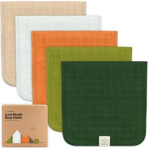 image5Pack Cotton Muslin Burp Cloths Baby Girls Boys  Soft ampamp Absorbent Spit Up Burp Rags Large Muslin Towel Cotton Wash Cloths for Babies Newborn Infant No Shrink Durable Neutral CoralsPalms