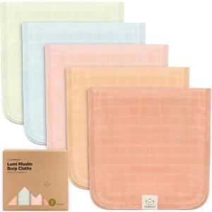 image5Pack Cotton Muslin Burp Cloths Baby Girls Boys  Soft ampamp Absorbent Spit Up Burp Rags Large Muslin Towel Cotton Wash Cloths for Babies Newborn Infant No Shrink Durable Neutral CoralsFlora Dew