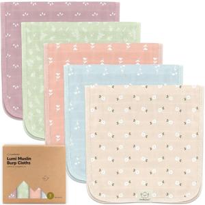 image5Pack Cotton Muslin Burp Cloths Baby Girls Boys  Soft ampamp Absorbent Spit Up Burp Rags Large Muslin Towel Cotton Wash Cloths for Babies Newborn Infant No Shrink Durable Neutral CoralsBloom