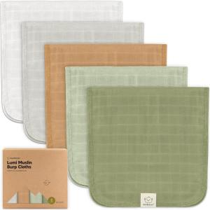 image5Pack Cotton Muslin Burp Cloths Baby Girls Boys  Soft ampamp Absorbent Spit Up Burp Rags Large Muslin Towel Cotton Wash Cloths for Babies Newborn Infant No Shrink Durable Neutral CoralsPine