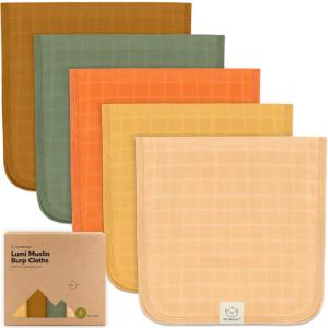 image5Pack Cotton Muslin Burp Cloths Baby Girls Boys  Soft ampamp Absorbent Spit Up Burp Rags Large Muslin Towel Cotton Wash Cloths for Babies Newborn Infant No Shrink Durable Neutral CoralsPhase