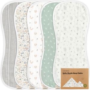image5Pack Muslin Burp Cloths Baby Boy Girl  Very Absorbent Baby Burp Cloth Rags 8Layers Viscose Derived from Bamboo Cotton Muslin Towel Super Soft Spit Up Rags No Shrink Washcloths The WildPrairie