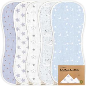 image5Pack Muslin Burp Cloths Baby Boy Girl  Very Absorbent Baby Burp Cloth Rags 8Layers Viscose Derived from Bamboo Cotton Muslin Towel Super Soft Spit Up Rags No Shrink Washcloths The WildConstellation