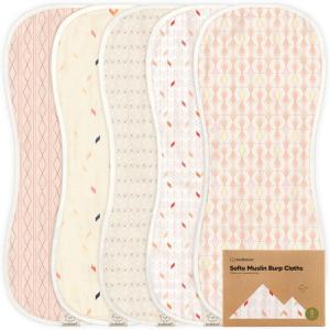 image5Pack Muslin Burp Cloths Baby Boy Girl  Very Absorbent Baby Burp Cloth Rags 8Layers Viscose Derived from Bamboo Cotton Muslin Towel Super Soft Spit Up Rags No Shrink Washcloths The WildPrism