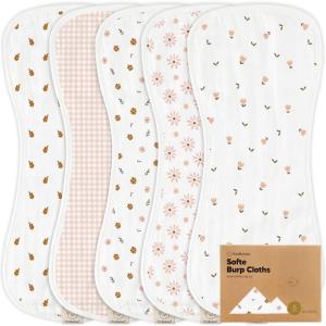image5Pack Muslin Burp Cloths Baby Boy Girl  Very Absorbent Baby Burp Cloth Rags 8Layers Viscose Derived from Bamboo Cotton Muslin Towel Super Soft Spit Up Rags No Shrink Washcloths The WildPetals