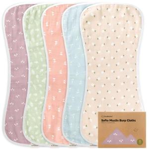 image5Pack Muslin Burp Cloths Baby Boy Girl  Very Absorbent Baby Burp Cloth Rags 8Layers Viscose Derived from Bamboo Cotton Muslin Towel Super Soft Spit Up Rags No Shrink Washcloths The WildBlooms