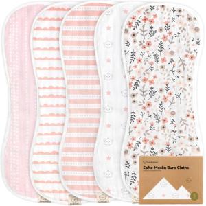 image5Pack Muslin Burp Cloths Baby Boy Girl  Very Absorbent Baby Burp Cloth Rags 8Layers Viscose Derived from Bamboo Cotton Muslin Towel Super Soft Spit Up Rags No Shrink Washcloths The WildSweet Charm