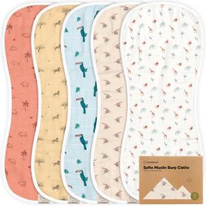 image5Pack Muslin Burp Cloths Baby Boy Girl  Very Absorbent Baby Burp Cloth Rags 8Layers Viscose Derived from Bamboo Cotton Muslin Towel Super Soft Spit Up Rags No Shrink Washcloths The WildWildscape