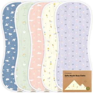 image5Pack Muslin Burp Cloths Baby Boy Girl  Very Absorbent Baby Burp Cloth Rags 8Layers Viscose Derived from Bamboo Cotton Muslin Towel Super Soft Spit Up Rags No Shrink Washcloths The WildDreamers