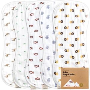 image5Pack Muslin Burp Cloths Baby Boy Girl  Very Absorbent Baby Burp Cloth Rags 8Layers Viscose Derived from Bamboo Cotton Muslin Towel Super Soft Spit Up Rags No Shrink Washcloths The WildThe Wild