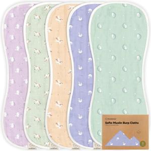 image5Pack Muslin Burp Cloths Baby Boy Girl  Very Absorbent Baby Burp Cloth Rags 8Layers Viscose Derived from Bamboo Cotton Muslin Towel Super Soft Spit Up Rags No Shrink Washcloths The WildLunaris