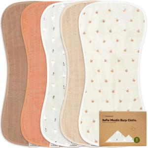 image5Pack Muslin Burp Cloths Baby Boy Girl  Very Absorbent Baby Burp Cloth Rags 8Layers Viscose Derived from Bamboo Cotton Muslin Towel Super Soft Spit Up Rags No Shrink Washcloths The WildHills