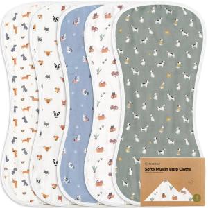 image5Pack Muslin Burp Cloths Baby Boy Girl  Very Absorbent Baby Burp Cloth Rags 8Layers Viscose Derived from Bamboo Cotton Muslin Towel Super Soft Spit Up Rags No Shrink Washcloths The WildPets  Paws