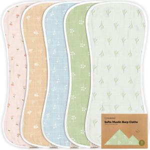 image5Pack Muslin Burp Cloths Baby Boy Girl  Very Absorbent Baby Burp Cloth Rags 8Layers Viscose Derived from Bamboo Cotton Muslin Towel Super Soft Spit Up Rags No Shrink Washcloths The WildWild Bloom