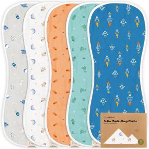 image5Pack Muslin Burp Cloths Baby Boy Girl  Very Absorbent Baby Burp Cloth Rags 8Layers Viscose Derived from Bamboo Cotton Muslin Towel Super Soft Spit Up Rags No Shrink Washcloths The WildCosmo