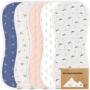image5Pack Muslin Burp Cloths Baby Boy Girl  Very Absorbent Baby Burp Cloth Rags 8Layers Viscose Derived from Bamboo Cotton Muslin Towel Super Soft Spit Up Rags No Shrink Washcloths The WildMarine Muse