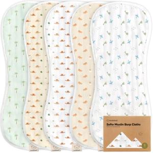 image5Pack Muslin Burp Cloths Baby Boy Girl  Very Absorbent Baby Burp Cloth Rags 8Layers Viscose Derived from Bamboo Cotton Muslin Towel Super Soft Spit Up Rags No Shrink Washcloths The WildRoarsome