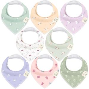 image8Pack Organic Baby Bandana Bibs for Girls  Super Absorbent Triangle Baby Bibs for Drooling and Teething Infant 100 Cotton Extra Soft for Newborn Infant 036 Months FlourishLunaris