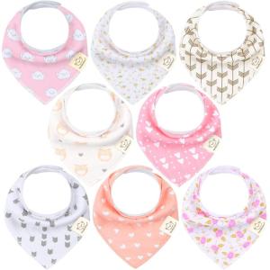 image8Pack Organic Baby Bandana Bibs for Girls  Super Absorbent Triangle Baby Bibs for Drooling and Teething Infant 100 Cotton Extra Soft for Newborn Infant 036 Months FlourishPink Dreams