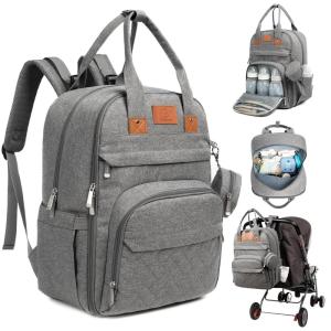imageDiaper Bag Backpack  Multifunctional Travel Diaper Back PacksMaternity Baby Changing Bags Compact 12L Capacity PU Leather Waterproof Unisex Stylish Nappy Bag Diaper Changing Pad Navy BlueClassic Gray