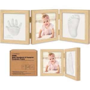 imageInkless Baby Handprint and Footprint Kit for Newborn  Baby Footprint Kit Newborn Keepsake Nursery Picture FrameDog Paw Print MakerPersonalized Gifts for New MomShowers ampamp RegistryPetal PinkGoldAsh Wood