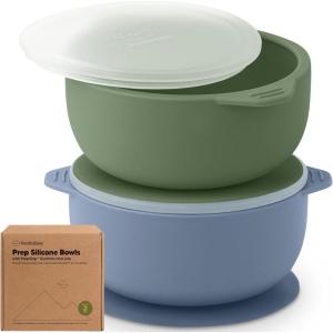 imageKeaBabies 2Pack Baby Bowls with Suctions Lids  Silicone Toddler Suction Bowls for Baby Boy Girl Kids Food Grade Silicone BPAFree Dishwasher Safe Toddler Eating Essentials DesertSlate