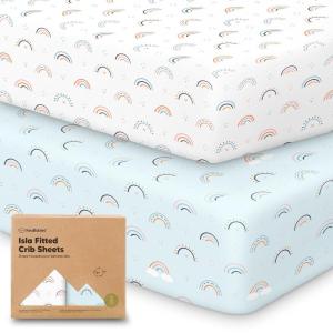 imageKeaBabies 2Pack Baby Crib Sheets for Boys Girls  52x28 Viscose Derived from Bamboo Toddler Bed Sheets Neutral Fitted Crib Mattress Cover for Standard Baby Bedding Soft ampamp Cozy SavannahJolly Rainbow