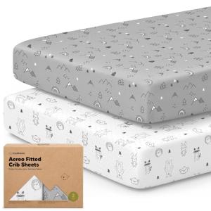 imageKeaBabies 2Pack Fitted Crib Sheets for Boys Girls Baby  Soft Bamboo Viscose Cotton 52x28 Standard Crib Mattress Sheets Toddler Bed Mattress Cover Gender Neutral Breathable Durable WoodlandWoodland