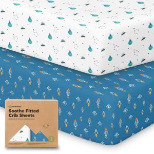 imageKeaBabies 2Pack Organic Crib Sheets for Boys Girls  52x28 Fitted Crib Mattress Sheet Neutral Breathable Jersey Cotton Cover for Baby Bed Toddler Mattress Soft ampamp Cute Prints WoodlandSpace Quest