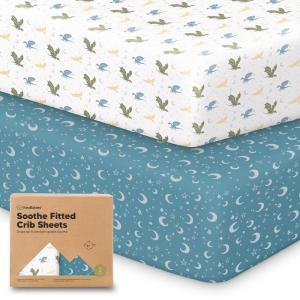 imageKeaBabies 2Pack Organic Crib Sheets for Boys Girls  52x28 Fitted Crib Mattress Sheet Neutral Breathable Jersey Cotton Cover for Baby Bed Toddler Mattress Soft ampamp Cute Prints WoodlandDragon Tale