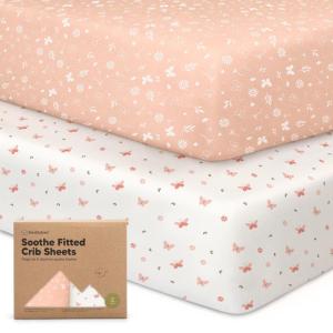 imageKeaBabies 2Pack Organic Crib Sheets for Boys Girls  52x28 Fitted Crib Mattress Sheet Neutral Breathable Jersey Cotton Cover for Baby Bed Toddler Mattress Soft ampamp Cute Prints WoodlandButterflies