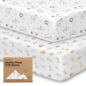 imageKeaBabies 2Pack Organic Crib Sheets for Boys Girls  52x28 Fitted Crib Mattress Sheet Neutral Breathable Jersey Cotton Cover for Baby Bed Toddler Mattress Soft ampamp Cute Prints WoodlandKeasafari