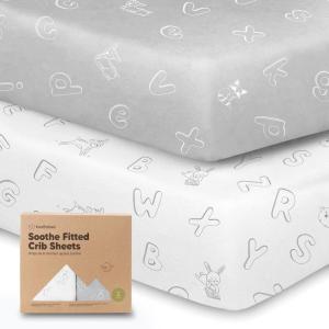 imageKeaBabies 2Pack Organic Crib Sheets for Boys Girls  52x28 Fitted Crib Mattress Sheet Neutral Breathable Jersey Cotton Cover for Baby Bed Toddler Mattress Soft ampamp Cute Prints WoodlandCloud Abc