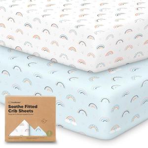 imageKeaBabies 2Pack Organic Crib Sheets for Boys Girls  52x28 Fitted Crib Mattress Sheet Neutral Breathable Jersey Cotton Cover for Baby Bed Toddler Mattress Soft ampamp Cute Prints WoodlandJolly Rainbow
