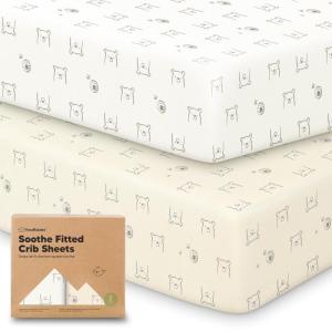 imageKeaBabies 2Pack Organic Crib Sheets for Boys Girls  52x28 Fitted Crib Mattress Sheet Neutral Breathable Jersey Cotton Cover for Baby Bed Toddler Mattress Soft ampamp Cute Prints WoodlandBumble Bear