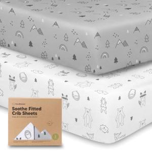 imageKeaBabies 2Pack Organic Crib Sheets for Boys Girls  52x28 Fitted Crib Mattress Sheet Neutral Breathable Jersey Cotton Cover for Baby Bed Toddler Mattress Soft ampamp Cute Prints WoodlandWoodland
